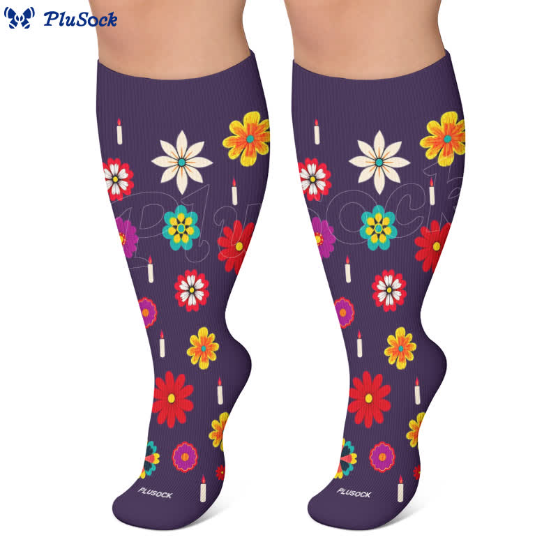 Plus Size Midnight Skull Floral Compression Socks - image 5