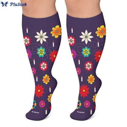 Plus Size Midnight Skull Floral Compression Socks - image 5