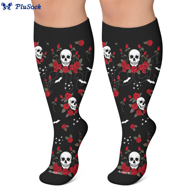 Plus Size Midnight Skull Floral Compression Socks - image 6