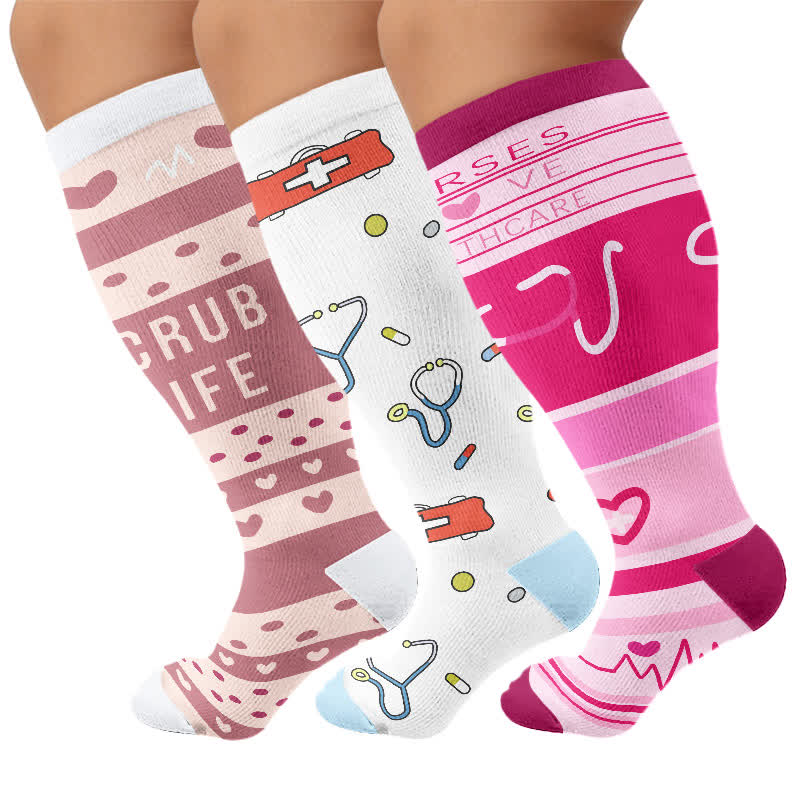 Plus Size Nurse Print Compression Socks(3 Pairs) - image 4
