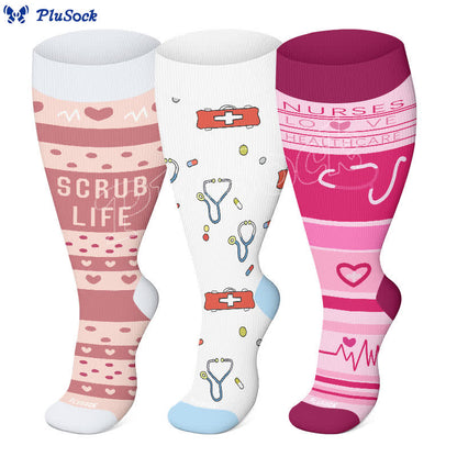 Plus Size Nurse Print Compression Socks(3 Pairs) - image 0
