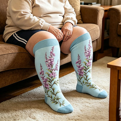 Plus Size Morning glory Compression Socks - Blue(1 Pair) - 4XL - image 3
