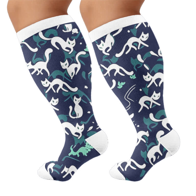Plus Size Cat Parrot Compression Socks - Blue(1 Pair) - 4XL - image 8