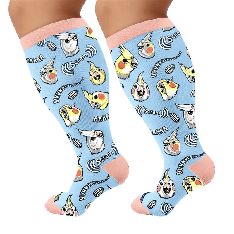 Plus Size Cat Parrot Compression Socks - Pink(1 Pair) - 4XL - image 9