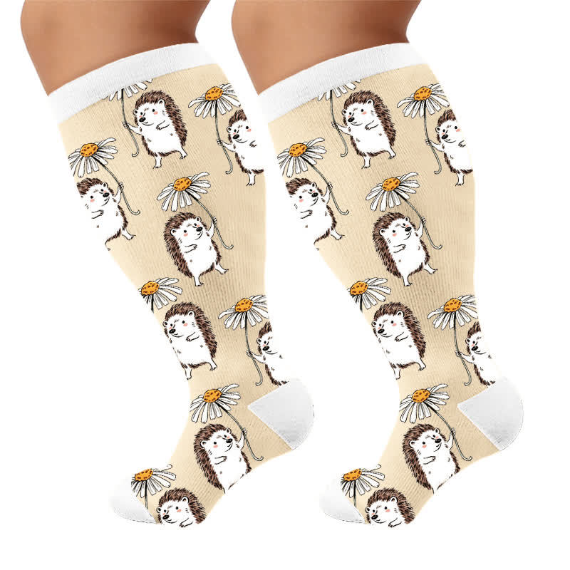 Plus Size Hedgehog Compression Socks - Apricot(1 Pair) - 4XL - image 8