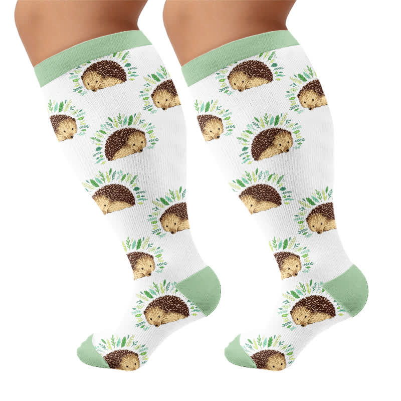 Plus Size Hedgehog Compression Socks - Green(1 Pair) - 4XL - image 7