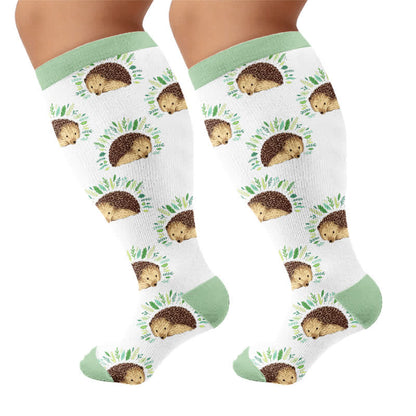 Plus Size Hedgehog Compression Socks - Green(1 Pair) - 4XL - image 7