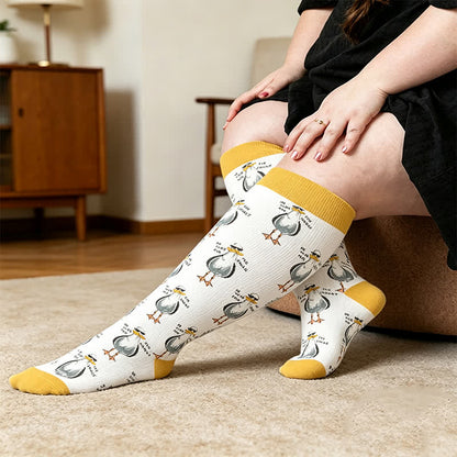 Plus Size Penguin Compression Socks - Yellow(1 Pair) - 4XL - image 1