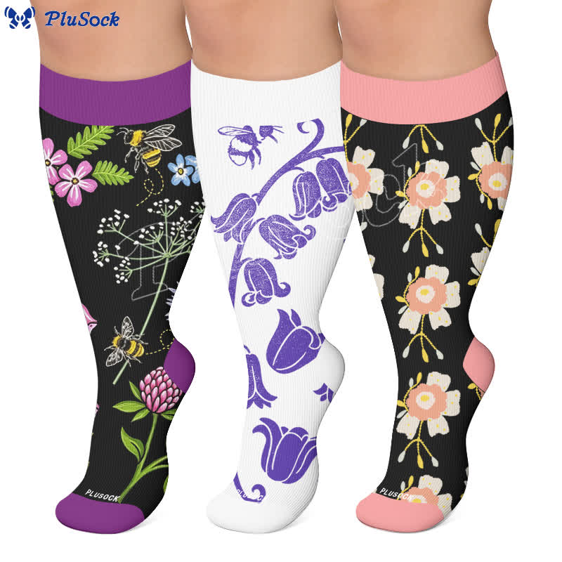Plus Size Floral Bee Compression Socks - image 0