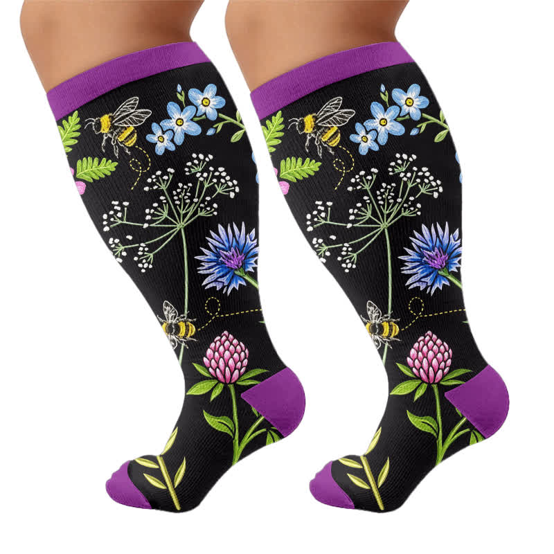 Plus Size Floral Bee Compression Socks - image 8