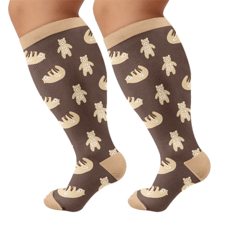 Plus Size Cute Bear Compression Socks - Brown - 4XL - image 9