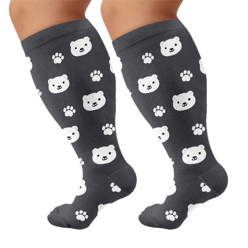 Plus Size Cute Bear Compression Socks - Dark Grey - 4XL - image 10