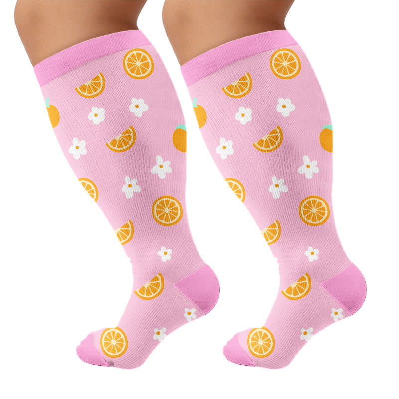 Plus Size Fruit Print Compression Socks - Pink - 4XL - image 9