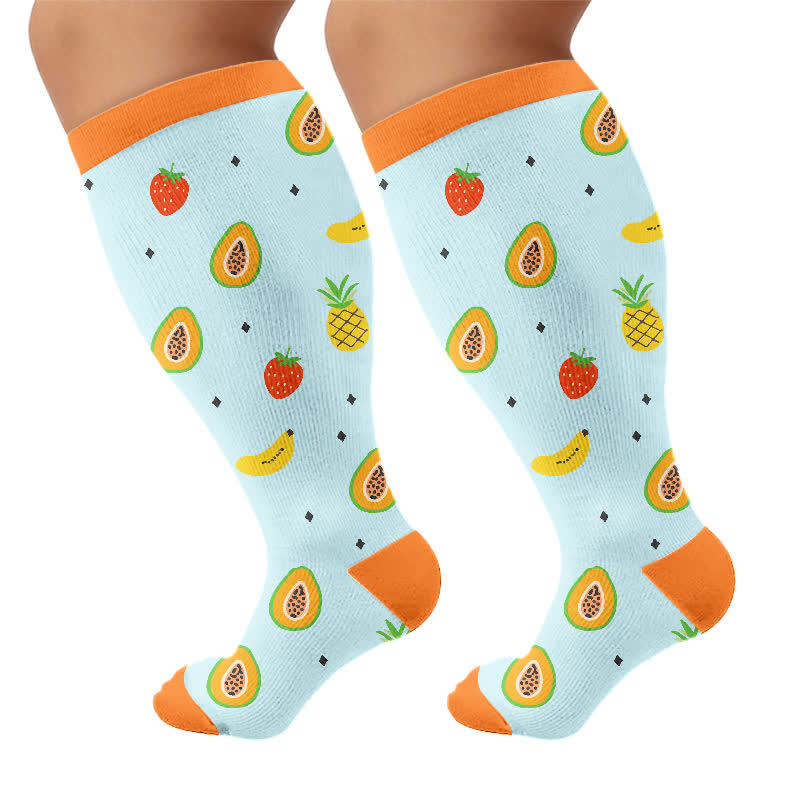 Plus Size Fruit Print Compression Socks - Blue - 4XL - image 10