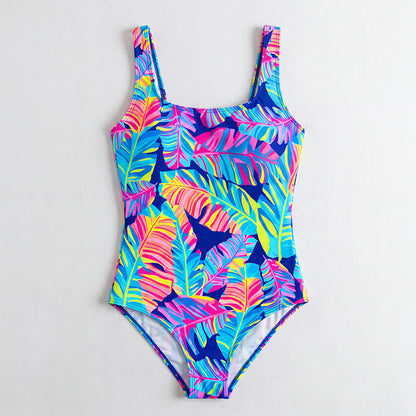 Tropical Flower Leaf Scoop Neck One-Piece Swimsuit - image 10
