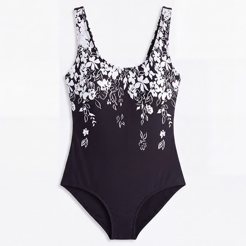 Tropical Flower Leaf Scoop Neck One-Piece Swimsuit - image 9