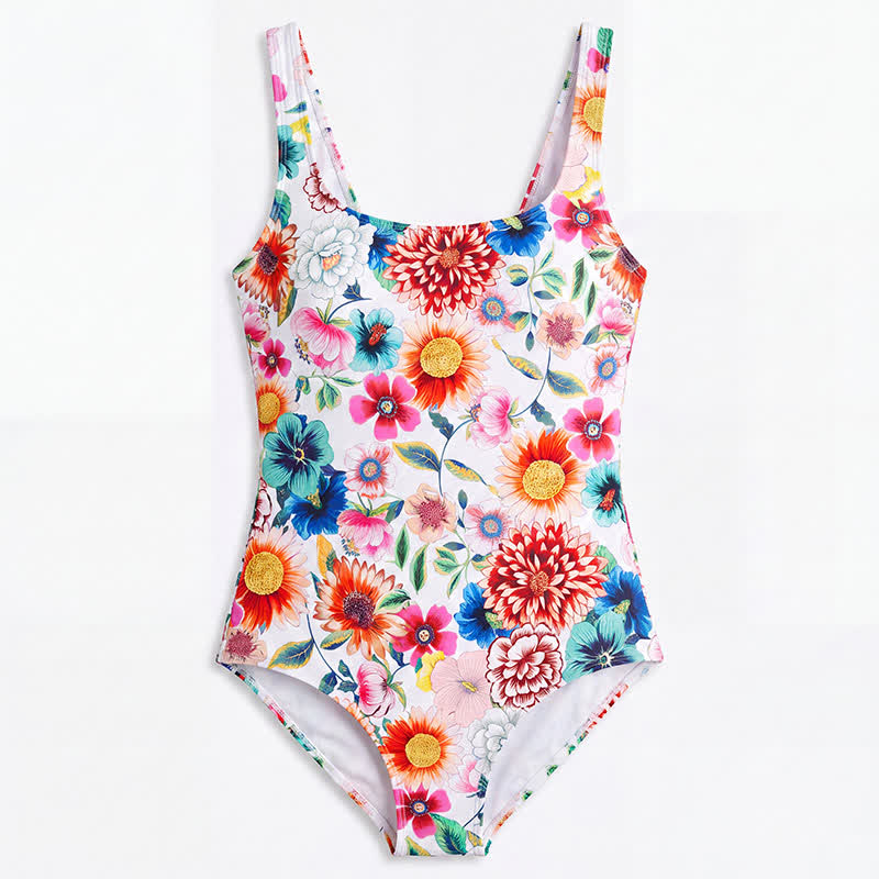 Multi Flower Tiger Rabbit Print Wide Strap One-Piece Swimsuit - image 10