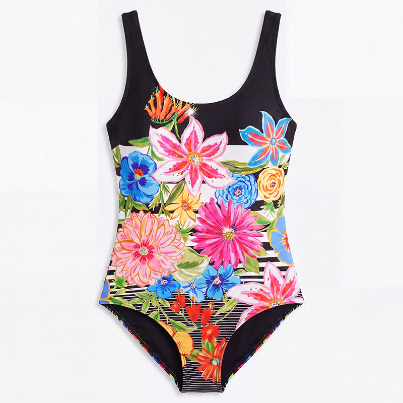 Multi Flower Tiger Rabbit Print Wide Strap One-Piece Swimsuit - image 11