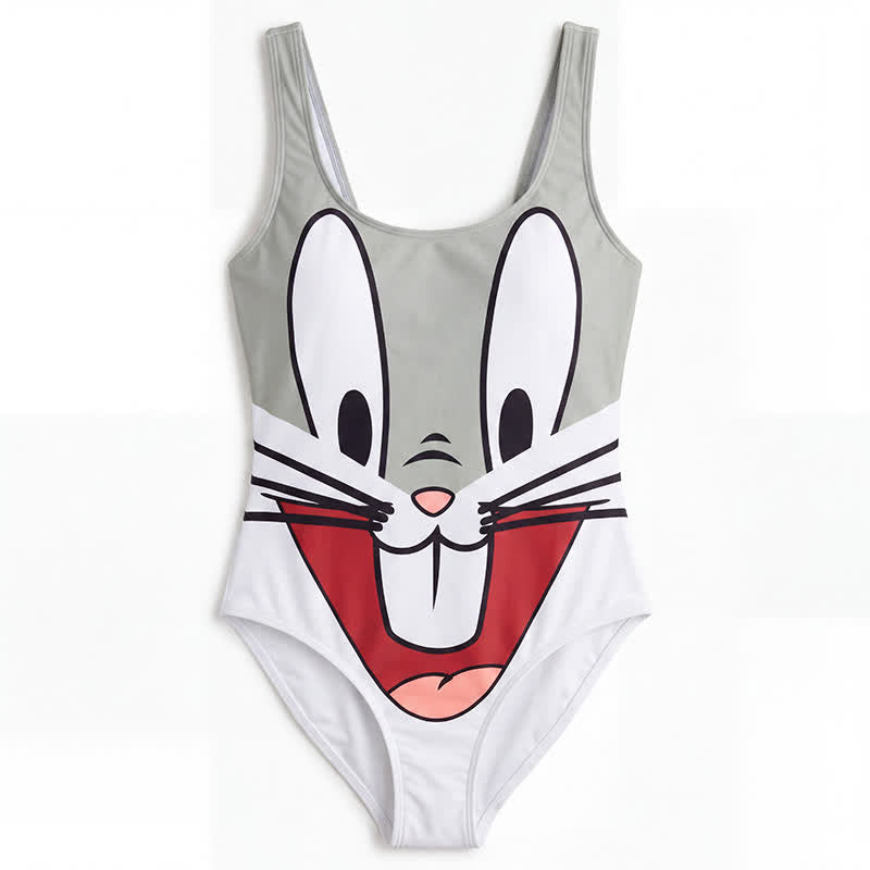 Multi Flower Tiger Rabbit Print Wide Strap One-Piece Swimsuit - image 15