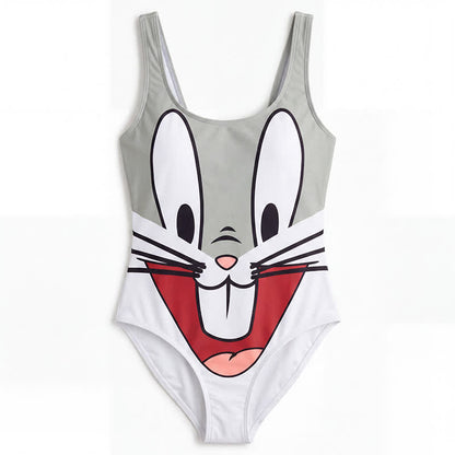 Multi Flower Tiger Rabbit Print Wide Strap One-Piece Swimsuit - image 15