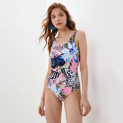 Tropical Leopard Flower Cat Print One-Piece Swimsuit - Pink - 4XL - image 2
