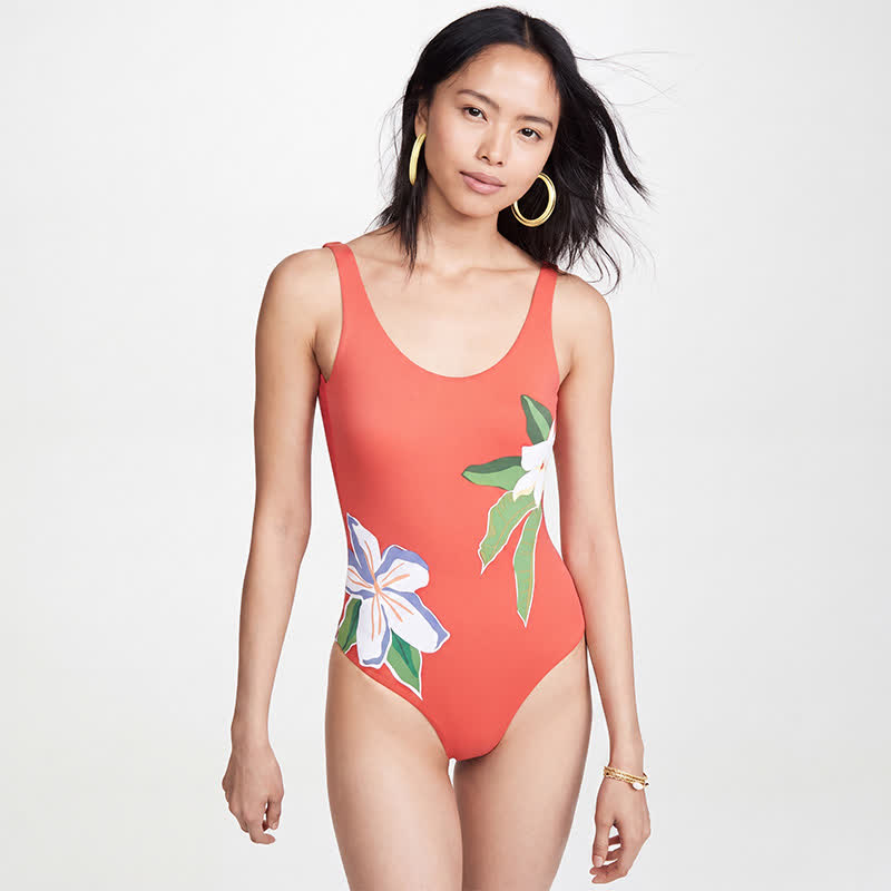 Tropical Leopard Flower Cat Print One-Piece Swimsuit - Orange - 4XL - image 4