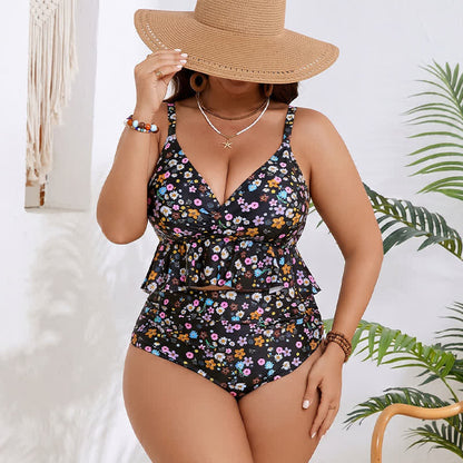 Black Floral Peplum Tankini Set - image 1