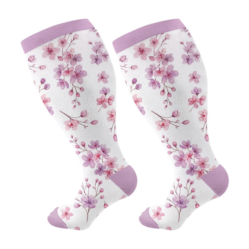 Plus Size Floral Garden Compression Socks - Purple - 4XL - image 8