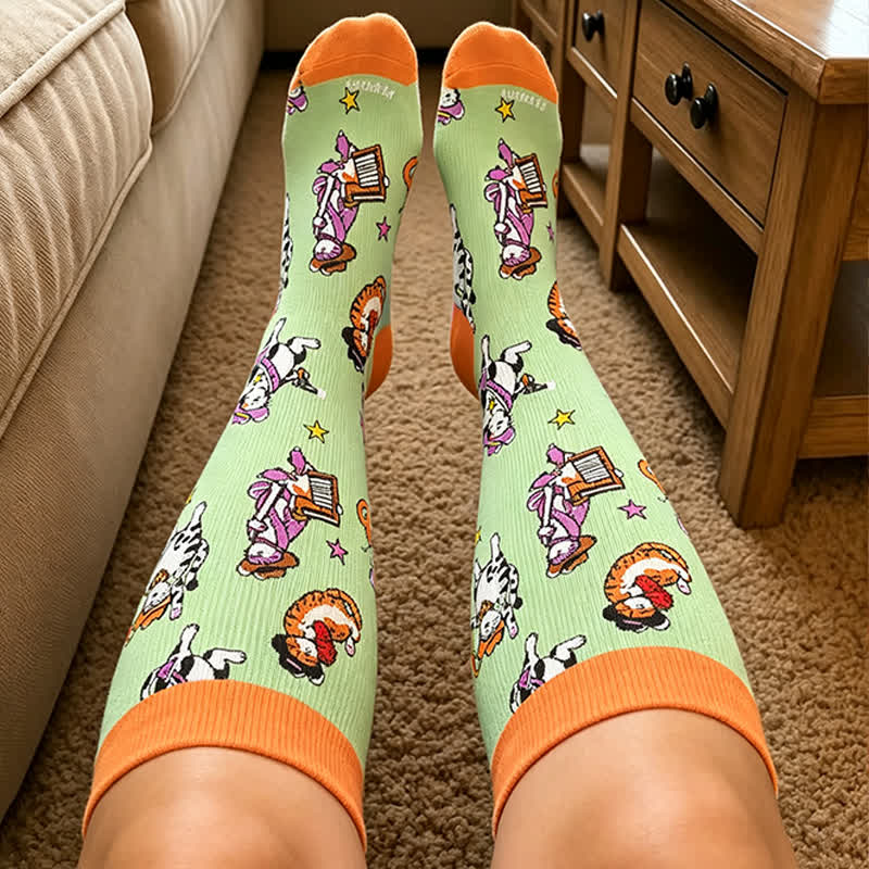 Plus Size Duck Cat Pattern Compression Socks - image 3