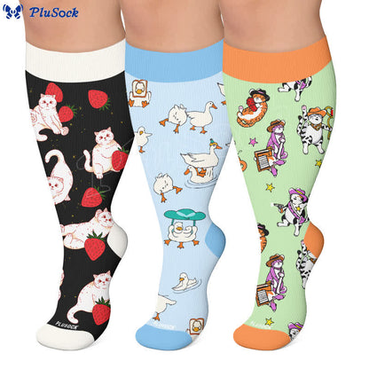 Plus Size Duck Cat Pattern Compression Socks - image 0
