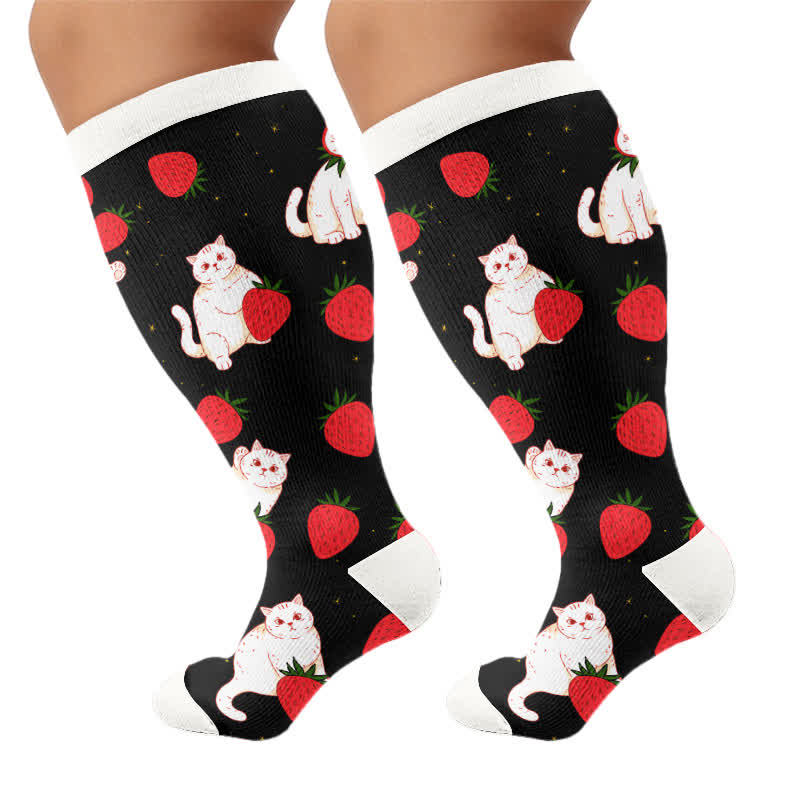 Plus Size Duck Cat Pattern Compression Socks - Black - 4XL - image 9