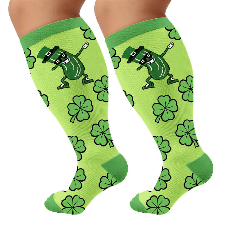Plus Size Pickle Party Compression Socks - Green(1 Pair) - 4XL - image 9