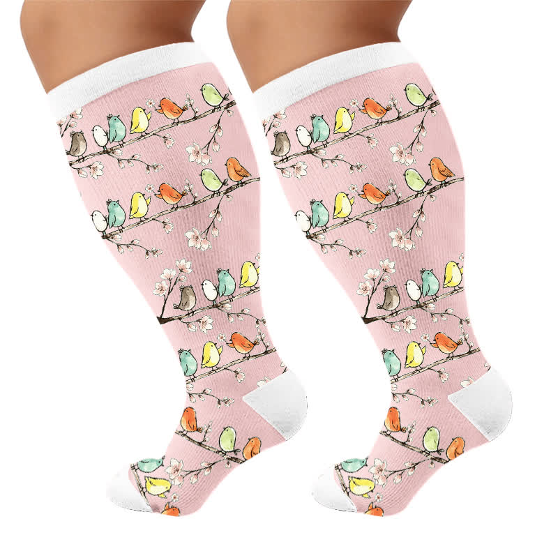 Plus Size Botanical Garden Compression Socks - Pink(1 Pair) - 4XL - image 9