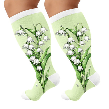 Plus Size Botanical Garden Compression Socks - Green(1 Pair) - 4XL - image 10