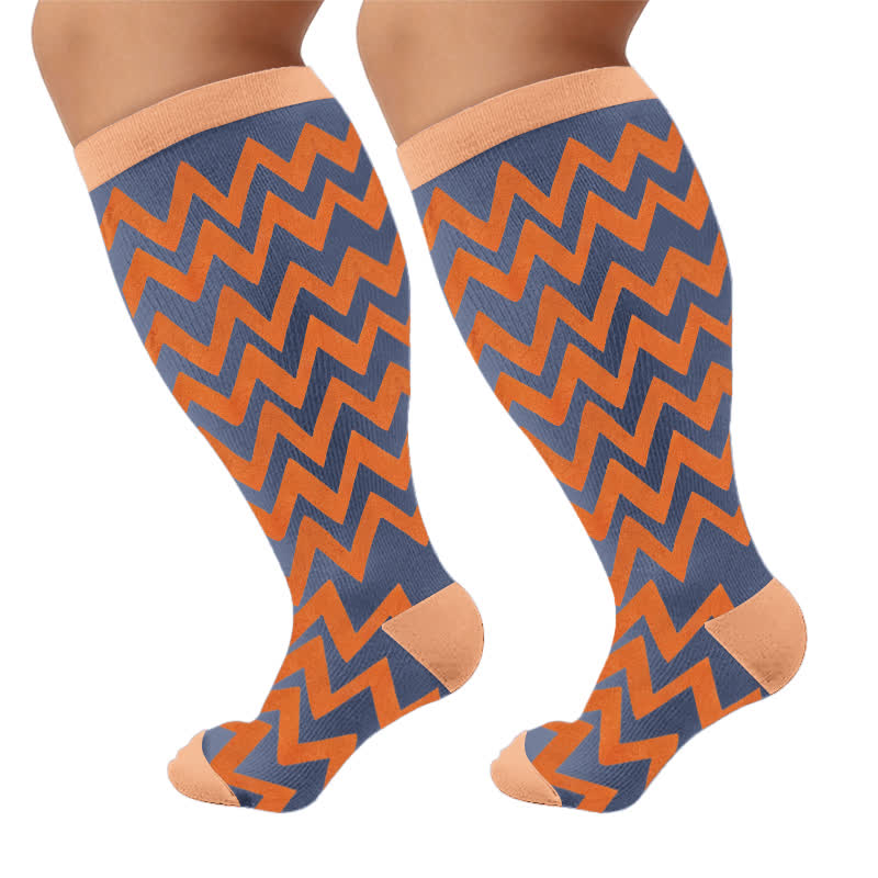 Plus Size Boho Floral Compression Socks - Blue(1 Pair) - 4XL - image 9
