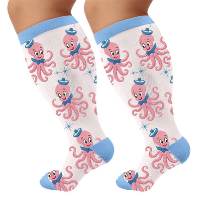 Plus Size Boho Floral Compression Socks - Pink(1 Pair) - 4XL - image 10