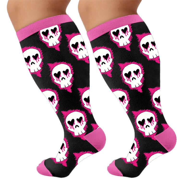 Plus Size Bat Heart Compression Socks - Pink(1 Pair) - 4XL - image 9