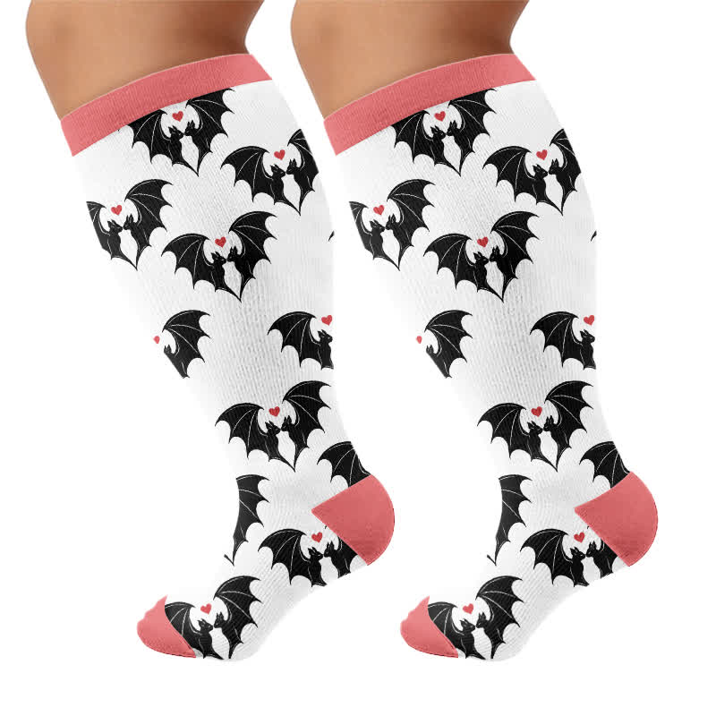 Plus Size Bat Heart Compression Socks - Red(1 Pair) - 4XL - image 8