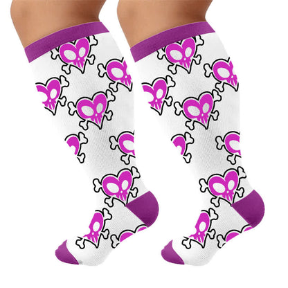 Plus Size Bat Heart Compression Socks - Purple(1 Pair) - 4XL - image 10