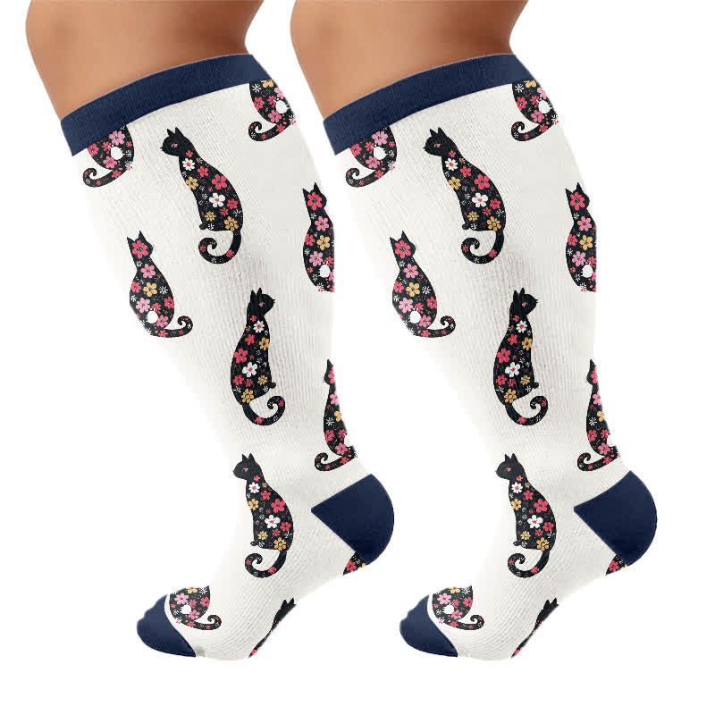 Plus Size Swan Cat Compression Socks - Navy Blue - 4XL - image 9