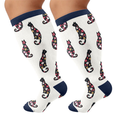 Plus Size Swan Cat Compression Socks - Navy Blue - 4XL - image 9