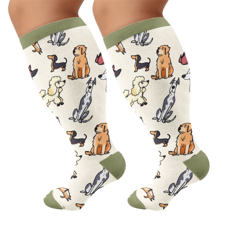 Plus Size Swan Cat Compression Socks - Green - 4XL - image 10