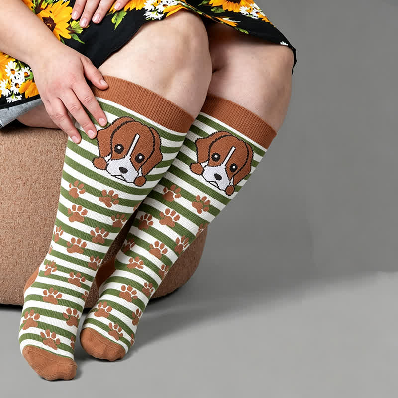 Plus Size Striped Dog Compression Socks - Orange(1 Pair) - 4XL - image 2