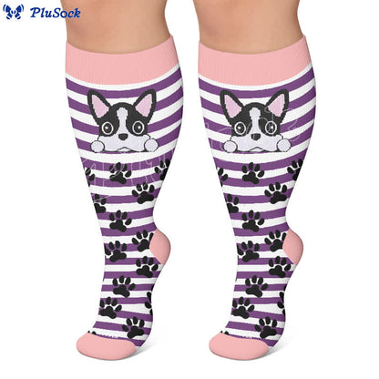 Plus Size Striped Dog Compression Socks - image 4
