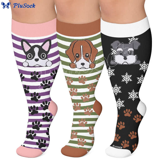 Plus Size Striped Dog Compression Socks - image 0