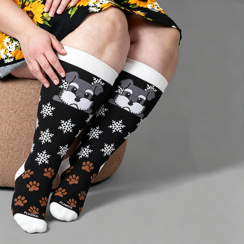 Plus Size Striped Dog Compression Socks - Black(1 Pair) - 4XL - image 3