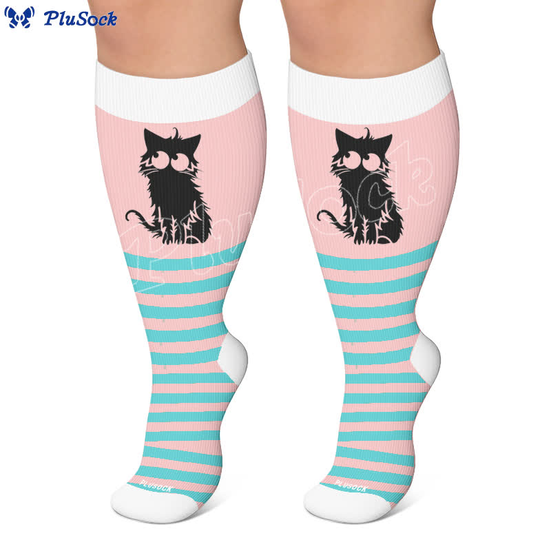 Plus Size Pink Stripe Cat Compression Socks - image 5