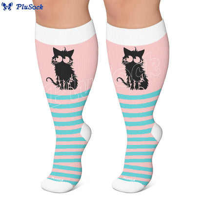 Plus Size Pink Stripe Cat Compression Socks - image 5