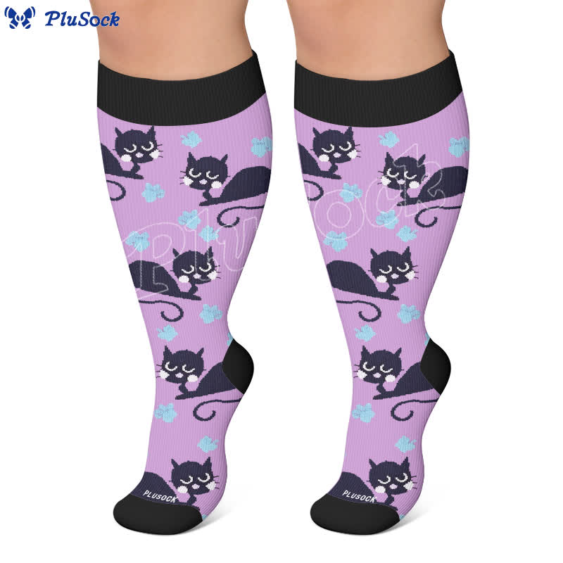 Plus Size Pink Stripe Cat Compression Socks - image 4