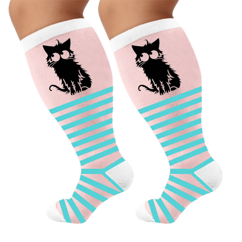 Plus Size Pink Stripe Cat Compression Socks - image 9
